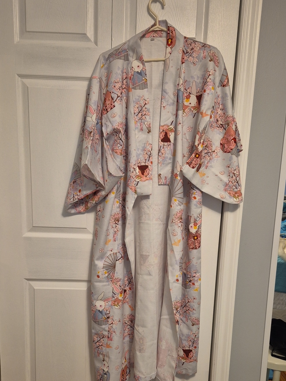 Kids Light Blue Cherry Blossom Kimono-Style Pajama Robe